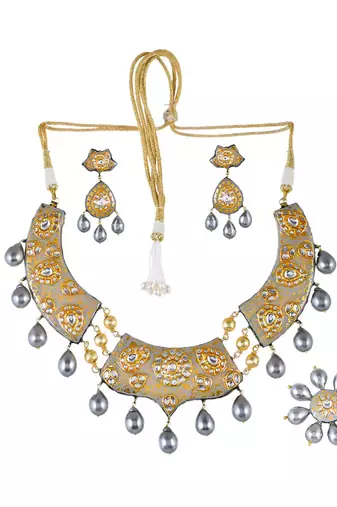Grey Hasli Style Necklace Set with Ring