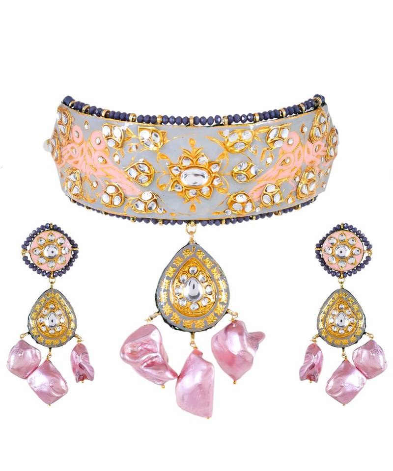 Moon Grey Choker Style Necklace Set