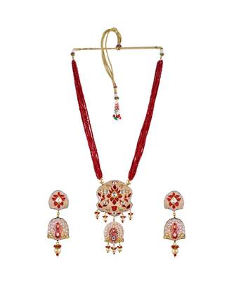 Carnation Pink & Maroon Peacock Style Necklace Set 2