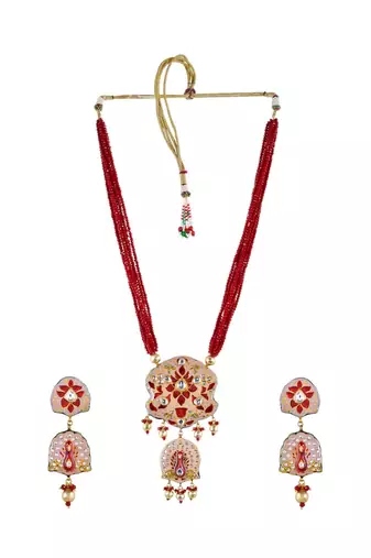 Carnation Pink & Maroon Peacock Style Necklace Set