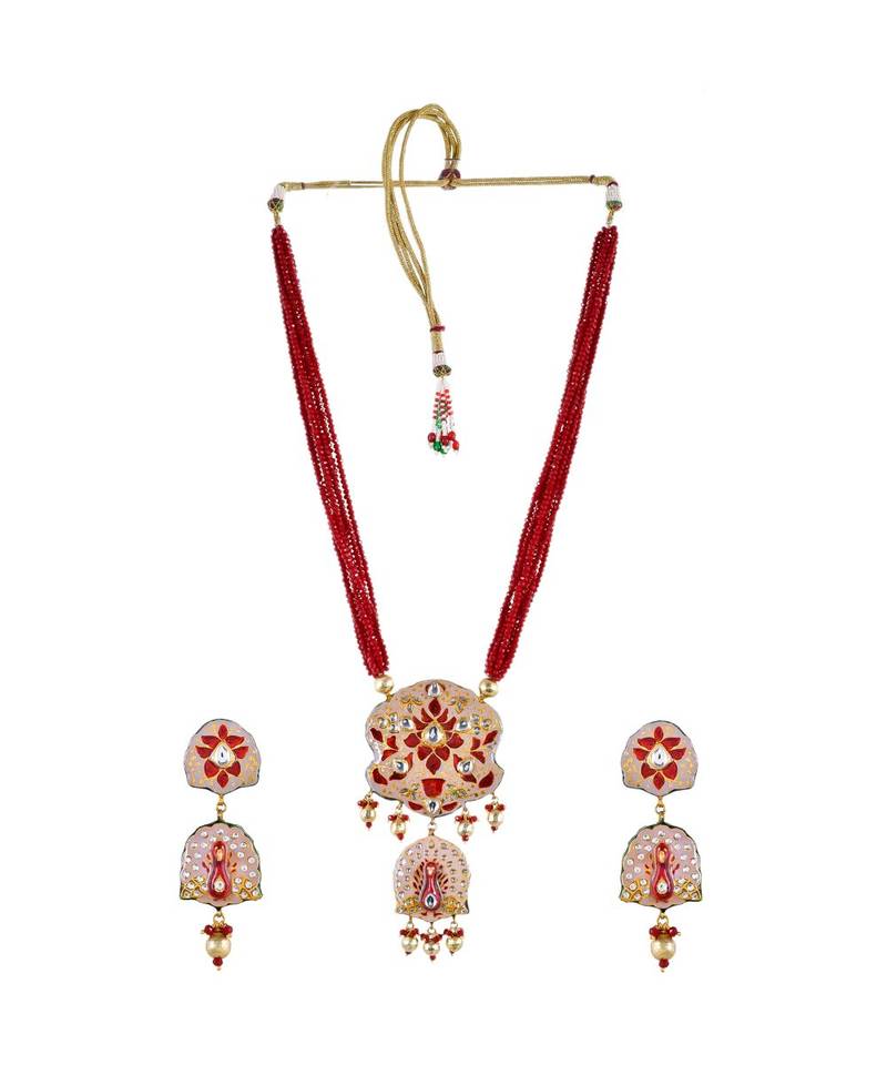 Carnation Pink & Maroon Peacock Style Necklace Set