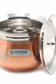 Stainless Steel  Cookware   Rex Copper Silver Flower Handi With Lid1 Unit  Capacity  2000 ML