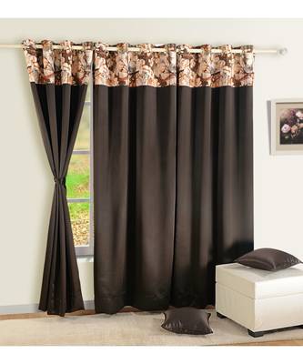 Swayam Chocolate Brown Colour Solid PNP Blackout Eyelet Curtain 1