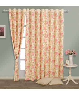 Swayam Cream Colour Floral Printed Eyelet Curtain 1