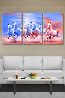 999Store Blue  textured running Horses printed Canvas painting