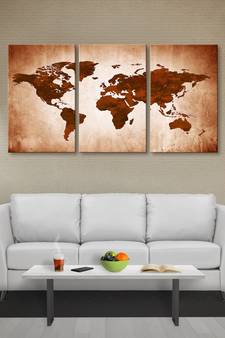 999Store Brown classical world map printed Canvas painting