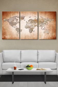 999Store Brown classical world map printed Canvas painting