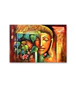 999Store  Budhha Face And Tree Art Framed Canvas Painting  (Cnvas_24X36 Inch _Brown)