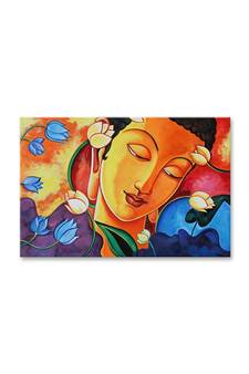 999Store  Budhha Face And Flowers Art Framed Canvas Painting  (Cnvas_24X36 Inch _Multi)