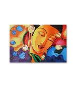 999Store  Budhha Face And Flowers Art Framed Canvas Painting  (Cnvas_24X36 Inch _Multi)