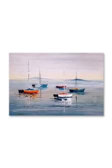 999Store   Boats On Beach  Multi Color Framed Canvas Painting  (Cnvas_24X36 Inch _Grey)