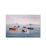 999Store   Boats On Beach  Multi Color Framed Canvas Painting  (Cnvas_24X36 Inch _Grey)