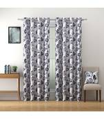 SWAYAM Omega Premium Digital Printed Faux Silk Floral Pattern Pack of 2 Curtains  Black  White