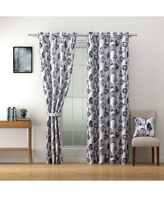 SWAYAM Omega Premium Digital Printed Faux Silk Floral Pattern Pack of 2 Curtains  Black  White 2