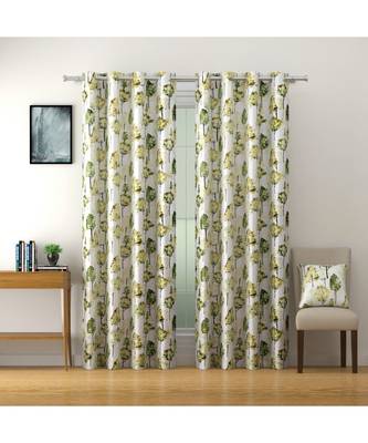 SWAYAM Omega Premium Digital Printed Faux Silk Floral Pattern Pack of 2 Curtains Green White 1