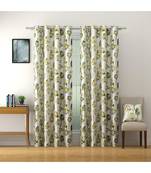 SWAYAM Omega Premium Digital Printed Faux Silk Floral Pattern Pack of 2 Curtains Green White