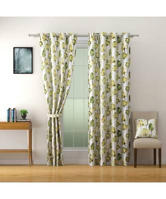 SWAYAM Omega Premium Digital Printed Faux Silk Floral Pattern Pack of 2 Curtains Green White 2