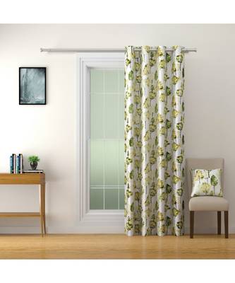 SWAYAM Omega Premium Digital Printed Faux Silk Floral Pattern Pack of 2 Curtains Green White 3