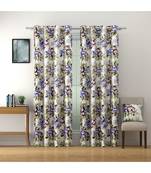 SWAYAM Omega Premium Digital Printed Faux Silk Floral Pattern Pack of 2 Curtains Blue White
