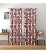 SWAYAM Omega Premium Digital Printed Faux Silk Floral Pattern Pack of 2 Curtains Red White