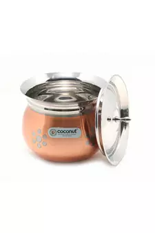Coconut Stainless Steel - Cookware/  Rex Copper Silver Flower Handi With Lid-1 Unit - Capacity - 1400 ML
