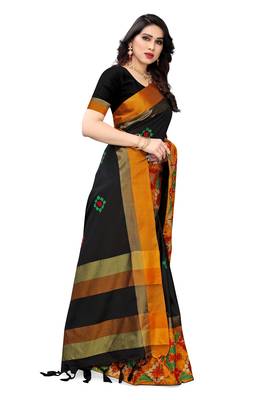 Black embroidered cotton silk saree with blouse 3