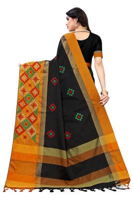 Black embroidered cotton silk saree with blouse 4