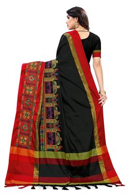 Black embroidered cotton silk saree with blouse 4