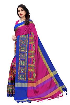 Pink embroidered cotton silk saree with blouse 2