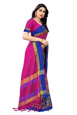 Pink embroidered cotton silk saree with blouse 3
