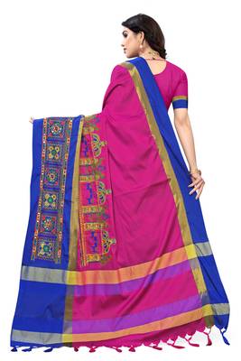 Pink embroidered cotton silk saree with blouse 4