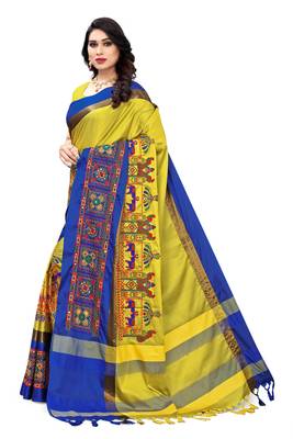 Yellow embroidered cotton silk saree with blouse 2
