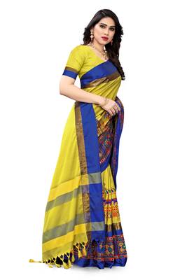 Yellow embroidered cotton silk saree with blouse 3