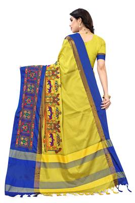 Yellow embroidered cotton silk saree with blouse 4