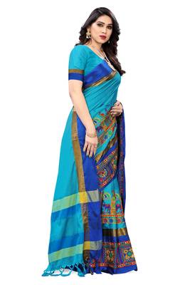 Light blue embroidered cotton silk saree with blouse 3
