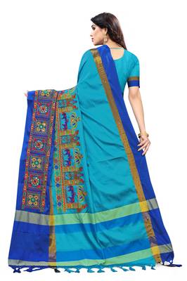 Light blue embroidered cotton silk saree with blouse 4