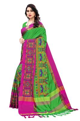 Green embroidered cotton silk saree with blouse 2