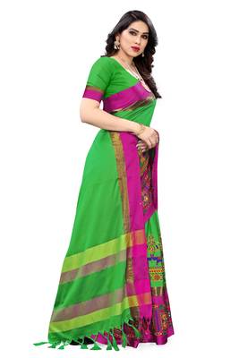 Green embroidered cotton silk saree with blouse 3
