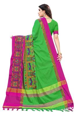 Green embroidered cotton silk saree with blouse 4