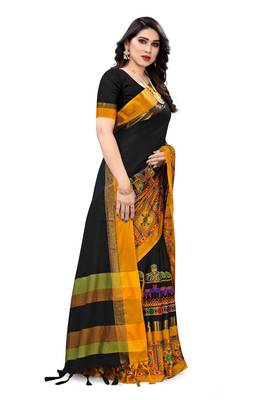 Black embroidered cotton silk saree with blouse 3