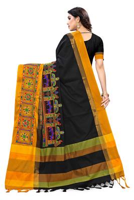 Black embroidered cotton silk saree with blouse 4