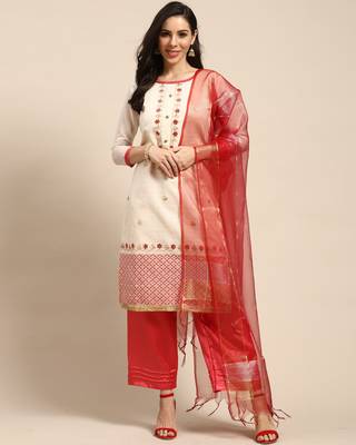 Beige printed chanderi silk salwar 1
