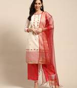 Beige printed chanderi silk salwar