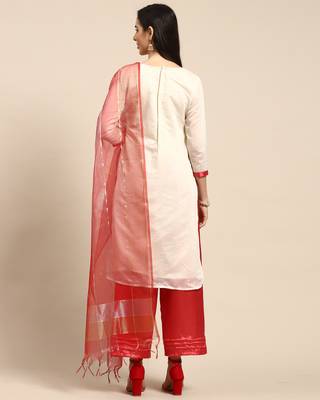 Beige printed chanderi silk salwar 2