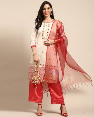 Beige printed chanderi silk salwar 3