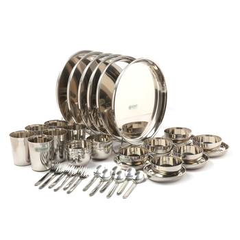 Coconut Stainless Steel (Heavy Guage) Mirror Finish Family Happy Dinner Set 42 Piece Dinner set 1