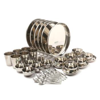 Coconut Stainless Steel (Heavy Guage) Mirror Finish Family Happy Dinner Set 42 Piece Dinner set 2