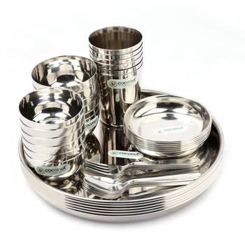 Coconut Stainless Steel (Heavy Guage) Mirror Finish Family Happy Dinner Set 42 Piece Dinner set 3