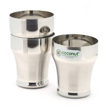 Coconut Stainless Steel Baleno Glasses / Tumbler - Set of 3 (300 ML Each Glass) 1