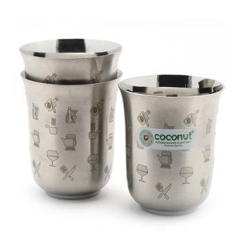 Coconut Stainless Steel Kafe Glasses / Water Glasses /Tumblers/ - Set of 3 (300 ML Each Glass) 1